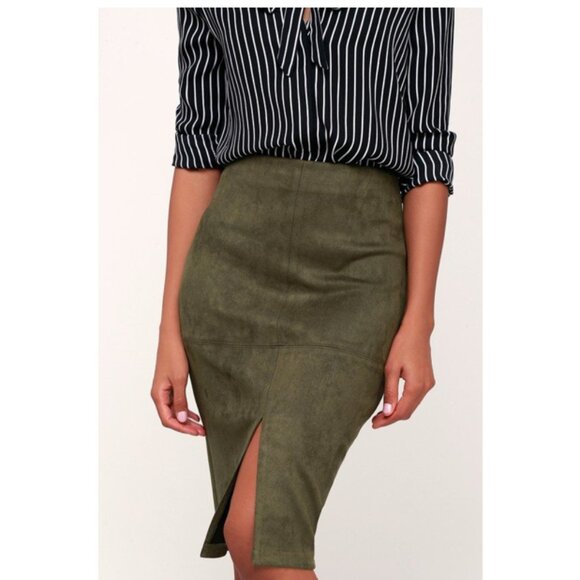 Lulus Total Allure Faux Suede Pencil Skirt Olive Green Size M - Picture 1 of 15